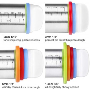 Rolling Pin and Pastry Baking Mat Set, Rolling Pins with Adjustable Thickness Rings, Stainless Steel Dough Roller for Baking Fondant, Pizza, Pie, Pastry, Pasta, Cookies (Red Mat)