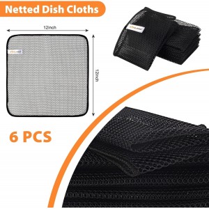 SUNLAND Netted Dish Cloths for Washing Dishes No Odor Dishes Scrubber for Kitchen-Fast Drying and Easy to Clean Mesh Dish Cloth 6 Pack 12Inch x12Inch Black