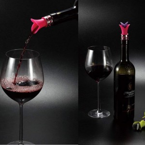 Silicone Wine Bottle Stopper Pourer with Stainless Steel Accent Pack of 3 Flower Stopper Pourer for Glass Wine, Cooking Oil, Liqueur, Flavoring Bottles - Green/Pink/Purple