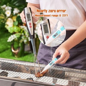 Meat Thermometer Fork for BBQ & Grilling – Instant Read Food Thermometer with Preset Meat Temperatures, Long Heat-Safe Handle, Backlit LCD for Steak, Chicken & Outdoor Cooking, Black