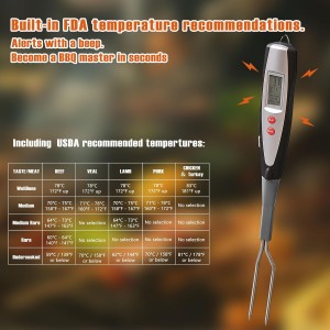Meat Thermometer Fork for BBQ & Grilling – Instant Read Food Thermometer with Preset Meat Temperatures, Long Heat-Safe Handle, Backlit LCD for Steak, Chicken & Outdoor Cooking, Black