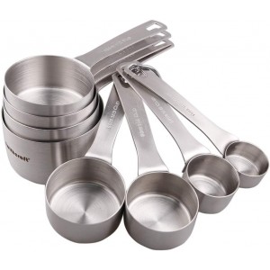 Smithcraft Measuring Cup Set of 8, 18/8 Stainless Steel Measuring Cups for Kitchen & Baking, Heavy Duty Metric & US Measure Cups Set with 2/3 Cup & 3/4 Cup Meaure Cups