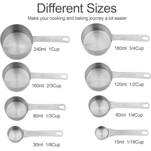 Smithcraft Measuring Cup Set of 8, 18/8 Stainless Steel Measuring Cups for Kitchen & Baking, Heavy Duty Metric & US Measure Cups Set with 2/3 Cup & 3/4 Cup Meaure Cups