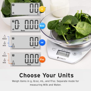 Etekcity Food Kitchen Scale Bowl, Digital Ounces and Grams for Cooking, Baking, Meal Prep, Dieting, and Weight Loss, 11lb/5kg, Silver