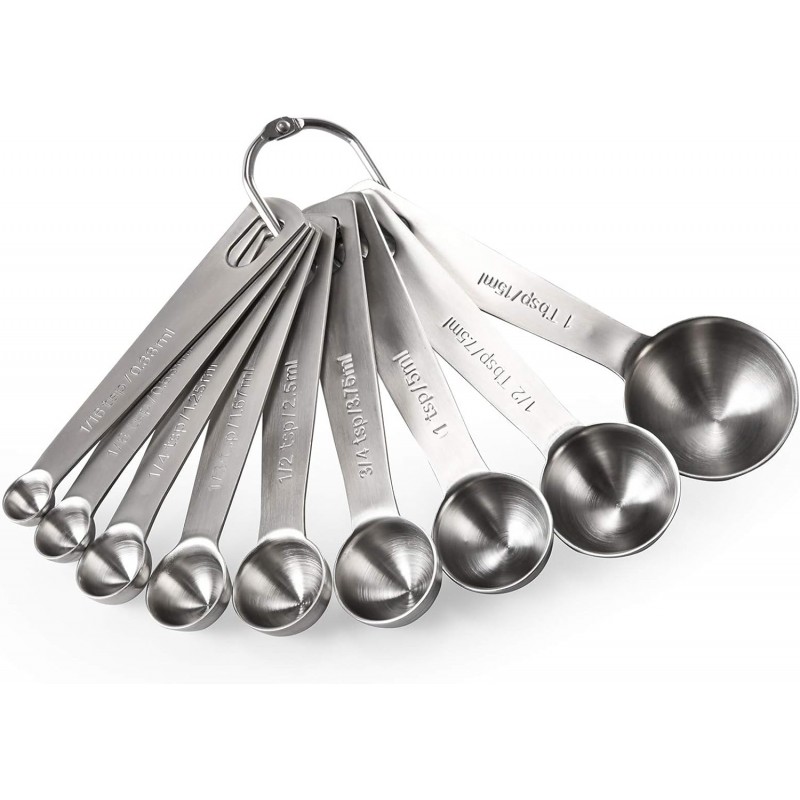 Measuring Spoons: U-Taste 18/8 Stainless Steel Measuring Spoons Set of 9 Piece: 1/16 TSP, 1/8 TSP, 1/4 TSP, 1/3 TSP, 1/2 TSP, 3/4 TSP, 1 TSP, 1/2 tbsp & 1 tbsp Dry and Liquid Ingredients