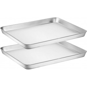 Wildone Baking Sheet with Silicone Mat Set, Stainless Steel Cookie Pan with Baking Mat, Size 16 x 12 x 1 Inch, Set of 4-2 Sheets + 2 Mats