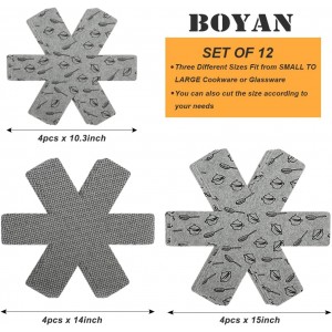 BOYAN Pot and Pan Protectors, Set of 12 and 3 Different Size, Cookware Protector Set/Felt Pots and Pans Divider Separator Pads Anti-Slip to Avoid Scratching or Marring When Stacking