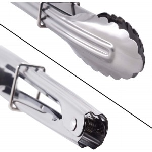 Mini Stainless Steel Food Tongs with Silding Rings 7-Inch - Set of 6 - Small Clam Shell Service Tongs for Serving Appetizers, Desserts, Salads, Barbecue and Cooking (Silver)