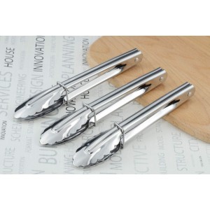 Mini Stainless Steel Food Tongs with Silding Rings 7-Inch - Set of 6 - Small Clam Shell Service Tongs for Serving Appetizers, Desserts, Salads, Barbecue and Cooking (Silver)