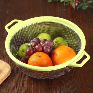 Stainless Steel Colander With Handle and Legs, Large Metal Green Strainer for Pasta, Spaghetti, Berry, Veggies, Fruits, Noodles, Salads, 5-quart 10.5” Kitchen Mesh Colander, Dishwasher Safe