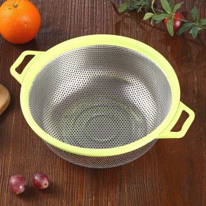 Stainless Steel Colander With Handle and Legs, Large Metal Green Strainer for Pasta, Spaghetti, Berry, Veggies, Fruits, Noodles, Salads, 5-quart 10.5” Kitchen Mesh Colander, Dishwasher Safe