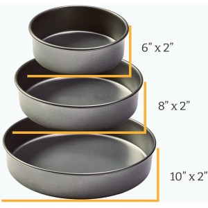 Chicago Metallic Professional 3-Piece Round Cake Pan Set of 6, 8, 10 inch Premium Nonstick Bakeware, Heavy-Weight Carbon Steel for Even Baking, Perfect for Layer Cakes