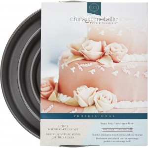 Chicago Metallic Professional 3-Piece Round Cake Pan Set of 6, 8, 10 inch Premium Nonstick Bakeware, Heavy-Weight Carbon Steel for Even Baking, Perfect for Layer Cakes