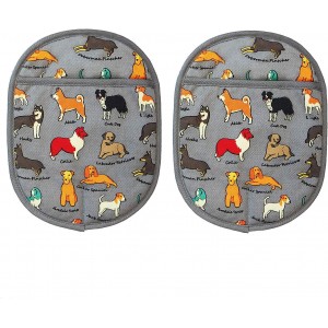 Pot Holders Set of 2 with Transparent Clear Silicone Shell and Nice Dog Printing Cotton Lining, Heat Resistant to 500 F Kitchen Oven Gloves Pot Holder for Cooking (Dog Flower, Potholders)