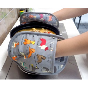 Pot Holders Set of 2 with Transparent Clear Silicone Shell and Nice Dog Printing Cotton Lining, Heat Resistant to 500 F Kitchen Oven Gloves Pot Holder for Cooking (Dog Flower, Potholders)