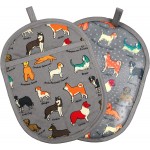Pot Holders Set of 2 with Transparent Clear Silicone Shell and Nice Dog Printing Cotton Lining, Heat Resistant to 500 F Kitchen Oven Gloves Pot Holder for Cooking (Dog Flower, Potholders)