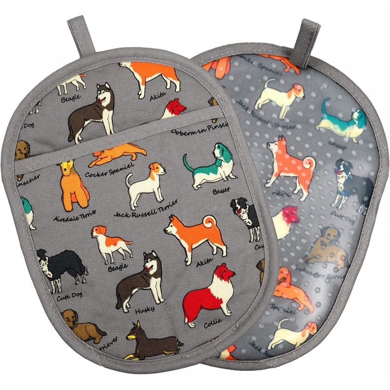 Pot Holders Set of 2 with Transparent Clear Silicone Shell and Nice Dog Printing Cotton Lining, Heat Resistant to 500 F Kitchen Oven Gloves Pot Holder for Cooking (Dog Flower, Potholders)