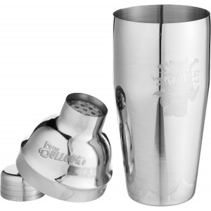 5 pc. Cocktail Shaker Bar Set by Tom Bullock's, The Original Tastemaker: 25 oz Stainless Steel Shaker, Double Measuring Jigger, Stirrer/Mixer Spoon, Strainer and Ice Tongs. Become The Ideal Bartender!