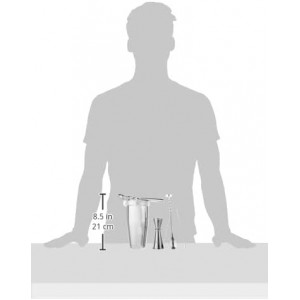 5 pc. Cocktail Shaker Bar Set by Tom Bullock's, The Original Tastemaker: 25 oz Stainless Steel Shaker, Double Measuring Jigger, Stirrer/Mixer Spoon, Strainer and Ice Tongs. Become The Ideal Bartender!