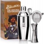 5 pc. Cocktail Shaker Bar Set by Tom Bullock's, The Original Tastemaker: 25 oz Stainless Steel Shaker, Double Measuring Jigger, Stirrer/Mixer Spoon, Strainer and Ice Tongs. Become The Ideal Bartender!