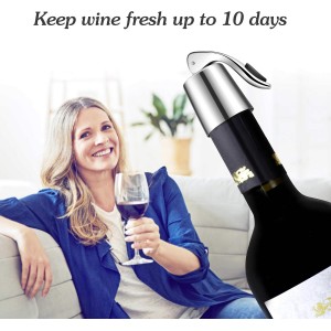 Wine Stoppers Set of 2 - Stainless Steel Wine Bottle Stopper with Silicone Seal, Reusable Beverage Preserver, Freshness Keeper, Premium Bottle Sealers, Ideal Wine Saver Accessory Gift Set