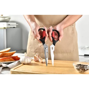 Kitchen Scissors - Heavy Duty Utility Come Apart Kitchen Shears for Chicken, Meat, Food, Vegetables - 9.25 Inch Long Black & Red