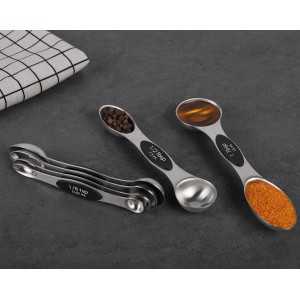 Magnetic Measuring Spoons Set of 6 Stainless Steel Dual Sided Stackable Teaspoon for Measuring Dry and Liquid Ingredients