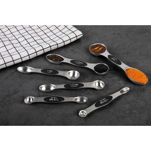 Magnetic Measuring Spoons Set of 6 Stainless Steel Dual Sided Stackable Teaspoon for Measuring Dry and Liquid Ingredients
