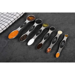 Magnetic Measuring Spoons Set of 6 Stainless Steel Dual Sided Stackable Teaspoon for Measuring Dry and Liquid Ingredients