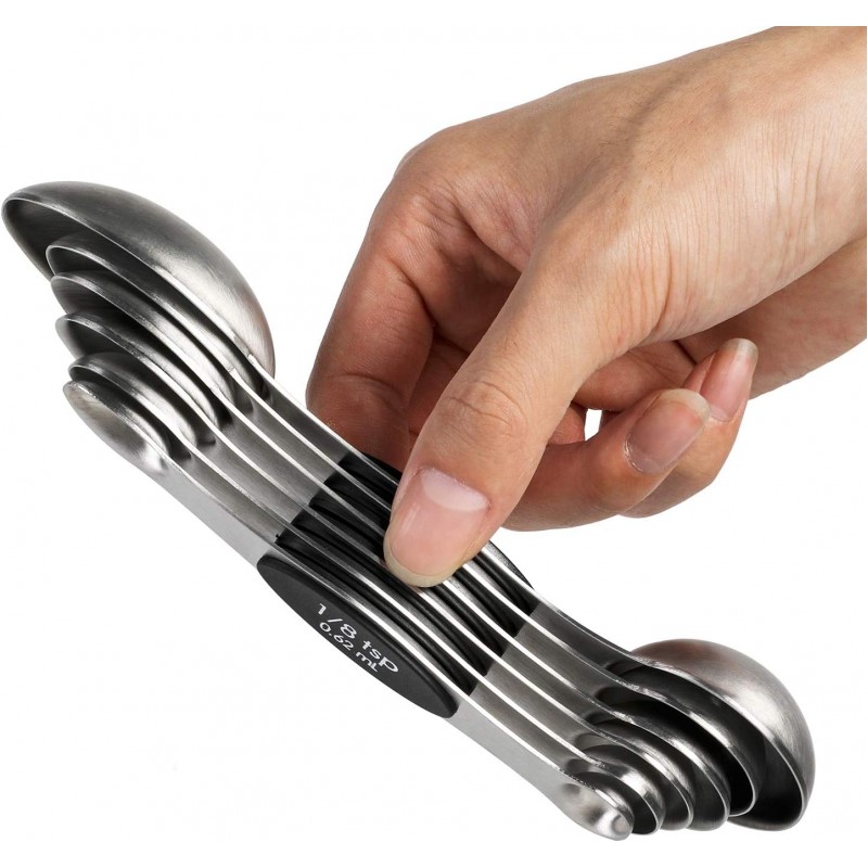 Magnetic Measuring Spoons Set of 6 Stainless Steel Dual Sided Stackable Teaspoon for Measuring Dry and Liquid Ingredients