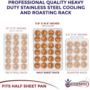 KITCHENATICS Heavy Duty Half Sheet Cooling Racks, Rust Resistant Stainless Steel Baking Racks, Wire Racks Fit Half Sheet Pan, Bacon Grill Rack for Oven, Cookie Cooling Racks 11.8