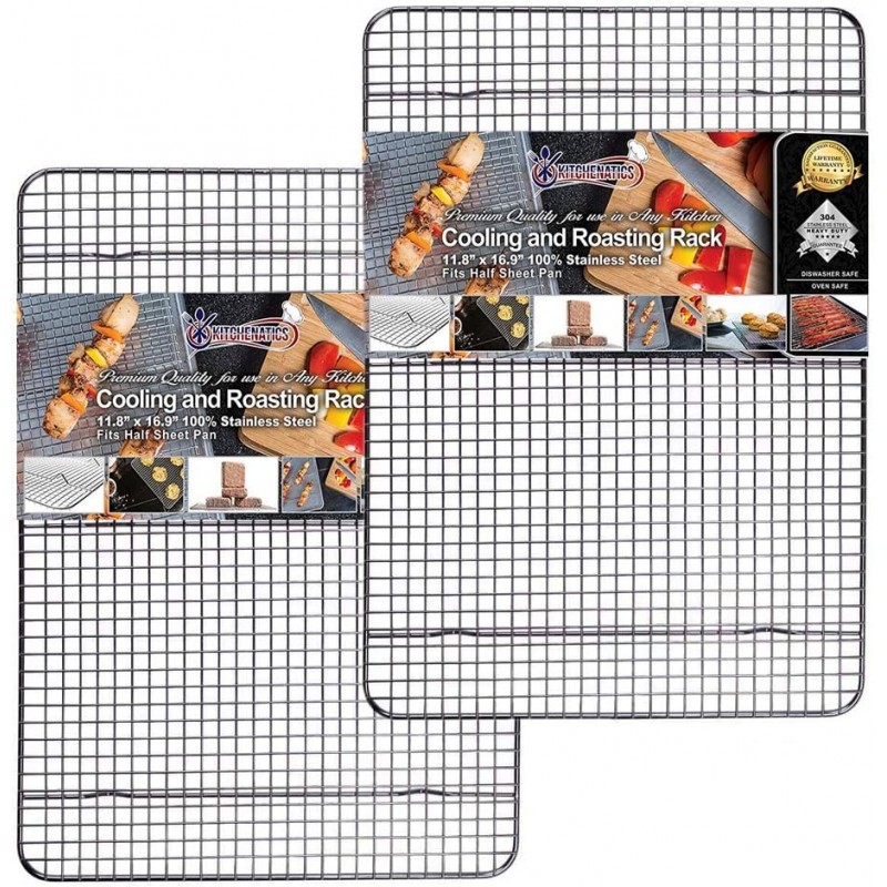 KITCHENATICS Heavy Duty Half Sheet Cooling Racks, Rust Resistant Stainless Steel Baking Racks, Wire Racks Fit Half Sheet Pan, Bacon Grill Rack for Oven, Cookie Cooling Racks 11.8