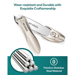 Nail Clipper with Catcher, Slanted Edge Nail Cutting Clippers Stainless Steel Fingernail Cutter Trim with File for Men and Women Mr-1115plus