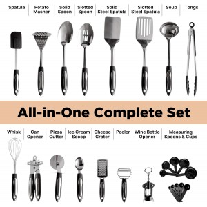 Asani 25-Piece Stainless Steel Kitchen Utensil Set | Non-Stick Cooking Gadgets and Tools Kit | Durable Dishwasher-Safe Cookware Set | Kitchenware Gift Idea, Best New Apartment Essentials