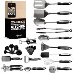 Asani 25-Piece Stainless Steel Kitchen Utensil Set | Non-Stick Cooking Gadgets and Tools Kit | Durable Dishwasher-Safe Cookware Set | Kitchenware Gift Idea, Best New Apartment Essentials