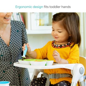 Munchkin® Raise™ Toddler Fork and Spoon Utensil Set, Rest Keeps Tip Off Table, BPA Free, 4 Pack, Blue/Green