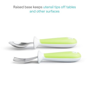 Munchkin® Raise™ Toddler Fork and Spoon Utensil Set, Rest Keeps Tip Off Table, BPA Free, 4 Pack, Blue/Green