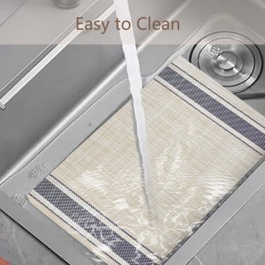 DACHUI Placemats Set of 6, Soft & Elegant Woven Vinyl Place Mats, Water Resistant, Heat Resistant, Washable, Durable Table Mats (Blue Stripes)