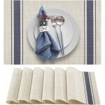 DACHUI Placemats Set of 6, Soft & Elegant Woven Vinyl Place Mats, Water Resistant, Heat Resistant, Washable, Durable Table Mats (Blue Stripes)