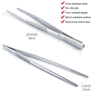 12 Inch Kitchen Tweezers Fine Tweezer Tongs, MSY BIGSUNNY Stainless Steel Food Tweezers Multi-function Precision Serrated Tips Cooking Tongs Kitchen Serving Tong