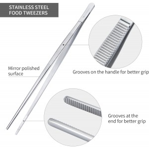 12 Inch Kitchen Tweezers Fine Tweezer Tongs, MSY BIGSUNNY Stainless Steel Food Tweezers Multi-function Precision Serrated Tips Cooking Tongs Kitchen Serving Tong