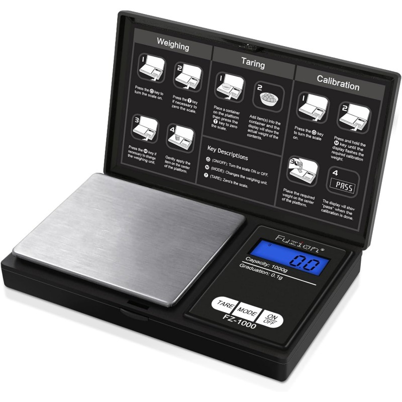 Fuzion Digital Pocket Gram Scale 1000g/0.1g, Small Digital Scales Grams Ounces Grains, Herb Scale, Jewelry Scale, Portable Travel Food Scale