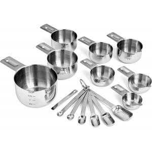 Hudson Essentials Stainless Steel Measuring Cups and Spoons Set (15 Piece Set)