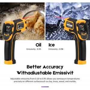 Infrared Thermometer Non-Contact Digital Laser Temperature Gun -58℉～1112℉(-50℃～600℃) Adjustable Emissivity IR Temp Gun - for Cooking, BBQ, Food, Fridge, Pizza Oven, Engine - Meat Thermometer Included