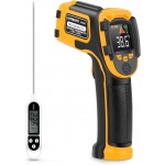 Infrared Thermometer Non-Contact Digital Laser Temperature Gun -58℉～1112℉(-50℃～600℃) Adjustable Emissivity IR Temp Gun - for Cooking, BBQ, Food, Fridge, Pizza Oven, Engine - Meat Thermometer Included