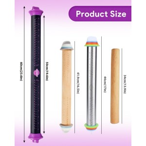 Silicone Rolling Pin with Thickness Rings, Adjustable Designs for Fondant, Cookie Decorating, Pasta, Pizza, 23.6 inch Purple Large Long Pin