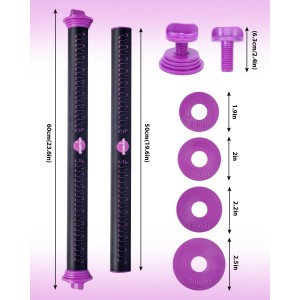 Silicone Rolling Pin with Thickness Rings, Adjustable Designs for Fondant, Cookie Decorating, Pasta, Pizza, 23.6 inch Purple Large Long Pin