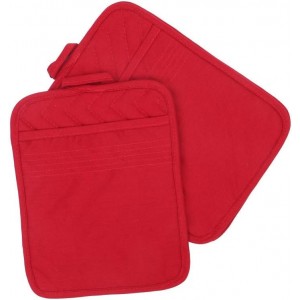 Anyi Pot Holders for Kitchen Heat Resistant, Cotton Hot Pads for Counter Table, Red Kitchen Pot Holders with Pocket