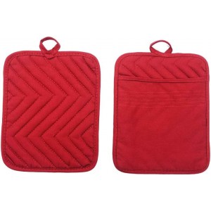 Anyi Pot Holders for Kitchen Heat Resistant, Cotton Hot Pads for Counter Table, Red Kitchen Pot Holders with Pocket