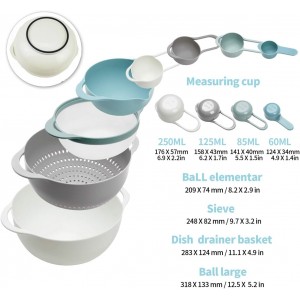 Plastic Mixing Bowls - Multicolored Mixing Bowl Set of 8, Nest for Easy Storage, Inculding Measuring Cups, Colander, Sifter, Large Bowl, Great for Cooking and Baking, Rv Camping Accessories, No BPA